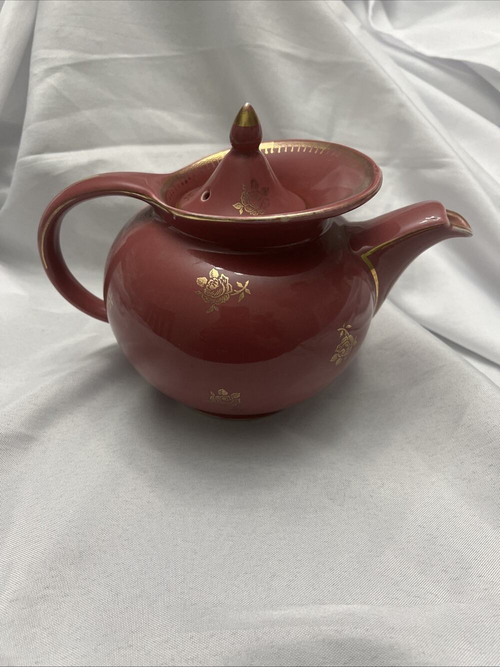 VINTAGE Hall Teapot Pink Mauve 6 Cup Gold Roses & Trim